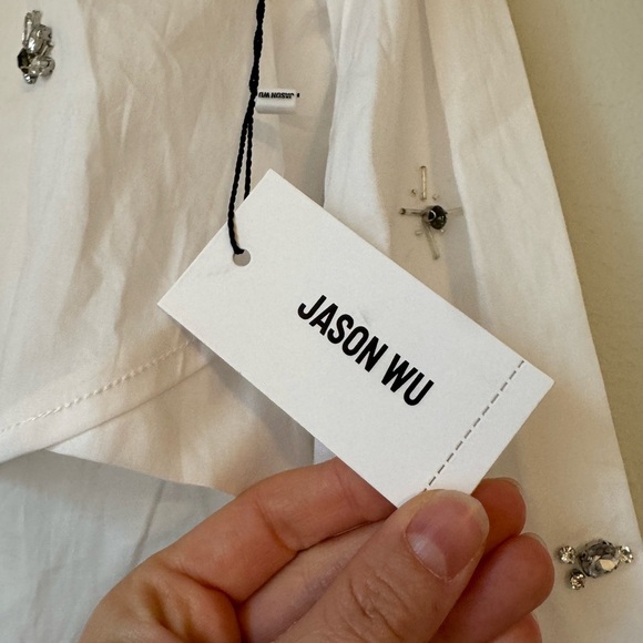 NWT Jason Wu White Button-Up Crop Shirt with Jewel Bead Details - Picture 8 of 11